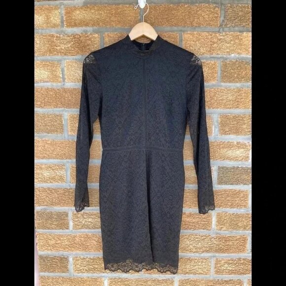 Aritzia Wilfred Dress Black Lace Mesh Mock Neck size 8 - Picture 1 of 9